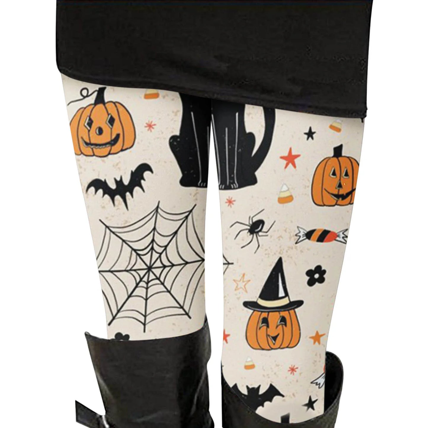 Leggings d'halloween imprimés citrouille chauve-souris pour femmes, extensible, taille haute .